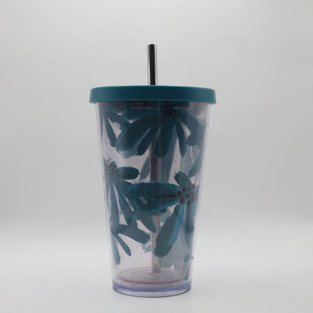STARBUCKS Blue Palm Chamomile Flower Cold Cup Acrylic TUMBLER 16 Oz